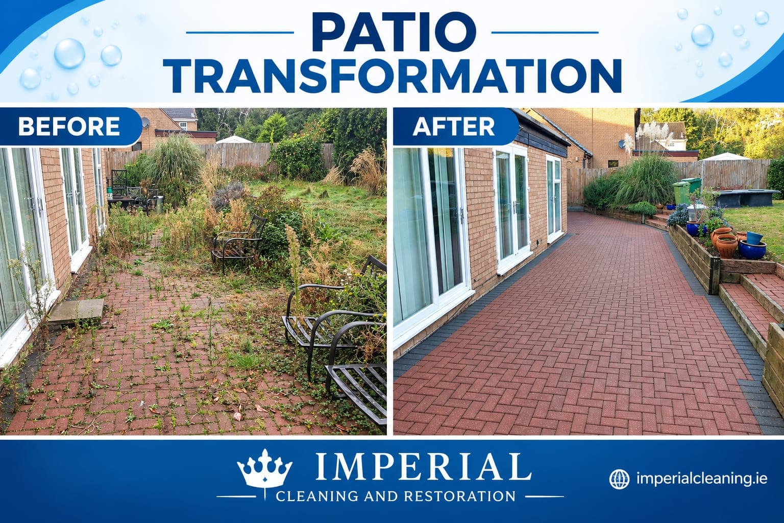 Patio before and after cleaning in Meath